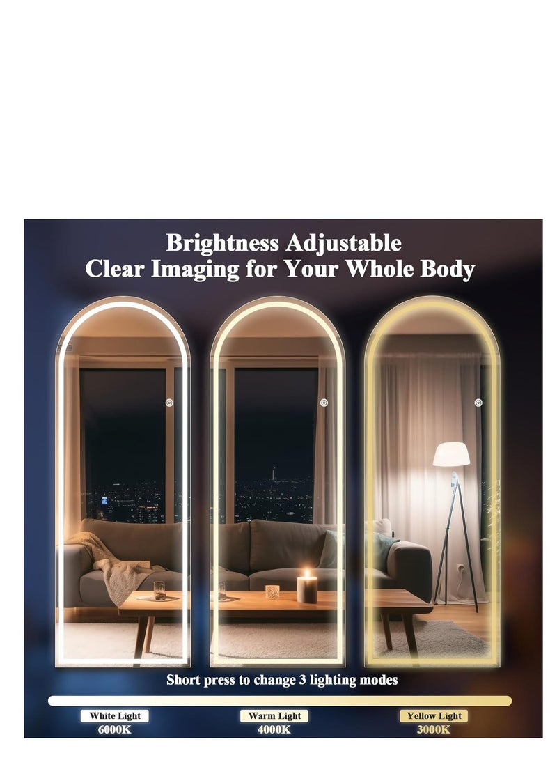Y&D Arched Full Length Mirror with Lights, 160x50cm LED Full Length Mirror with Stand, Full Body Wall Mounted Hanging Mirror for Bedroom, Dimming  3 Color Lighting - Image 5